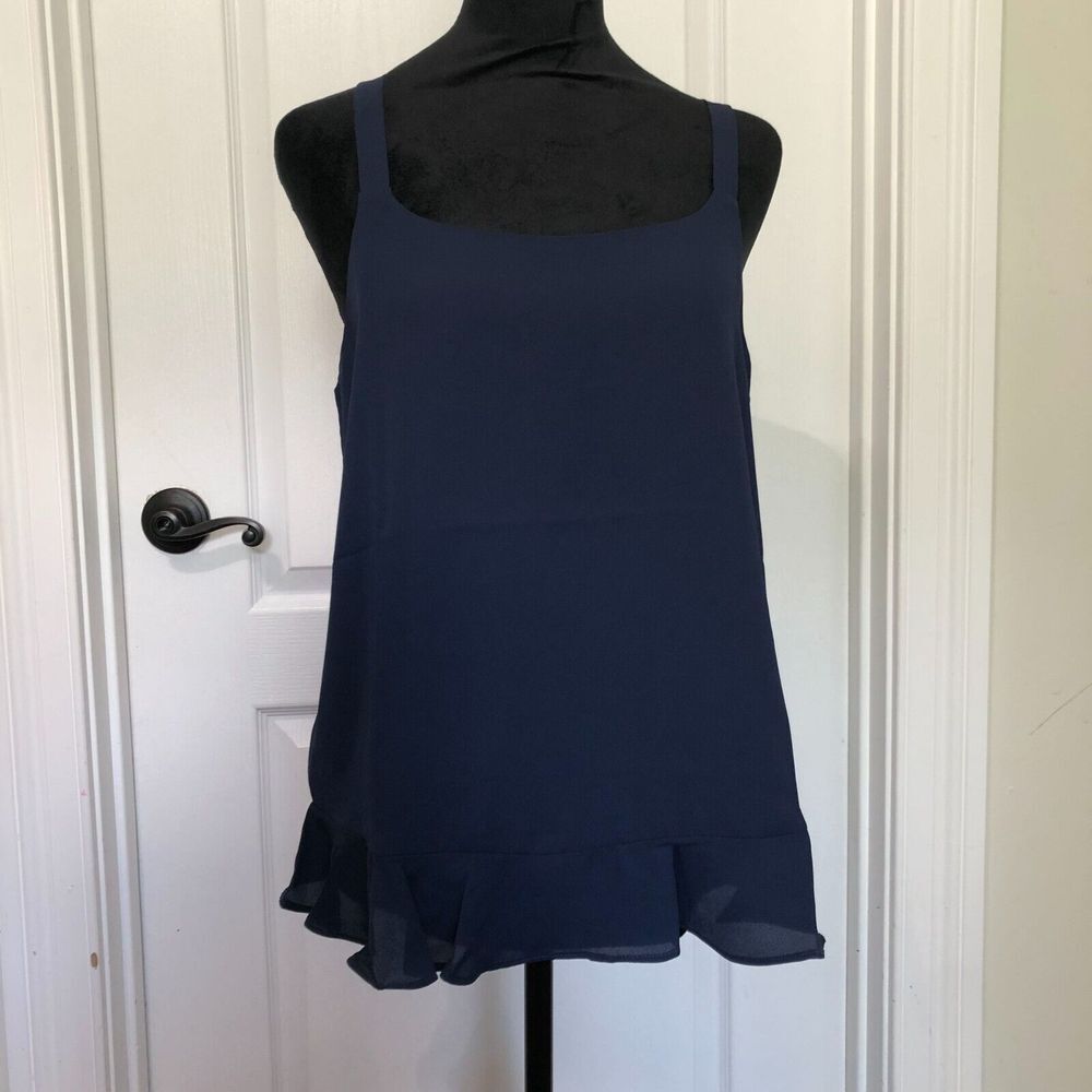 Three Eighty Two Womens Top M Blue Sleeveless Chiffon Square Neck Layered NWT